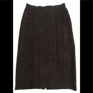 Vintage Silver Snakeskin Print Black SUEDE Leather Pencil Skirt fits size small